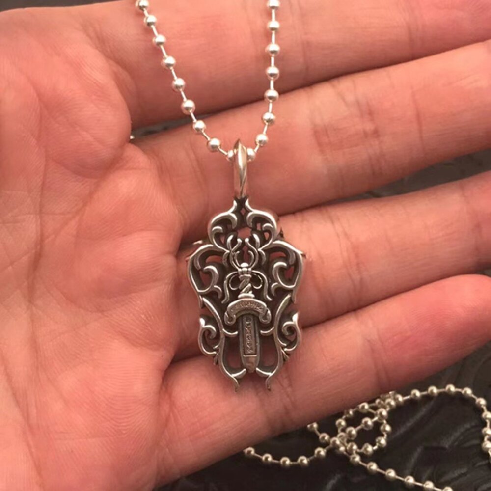 Chrome Hearts Vintage Distressed Cross Military Flower Necklace